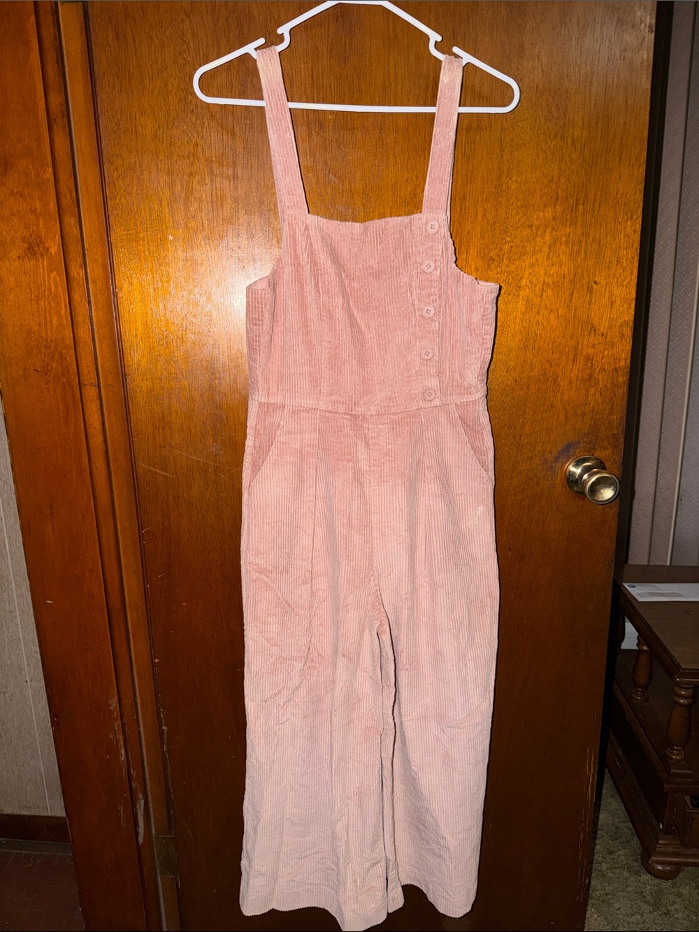 Blush Pink Corduroy Wide-Leg Jumpsuit with Button Side